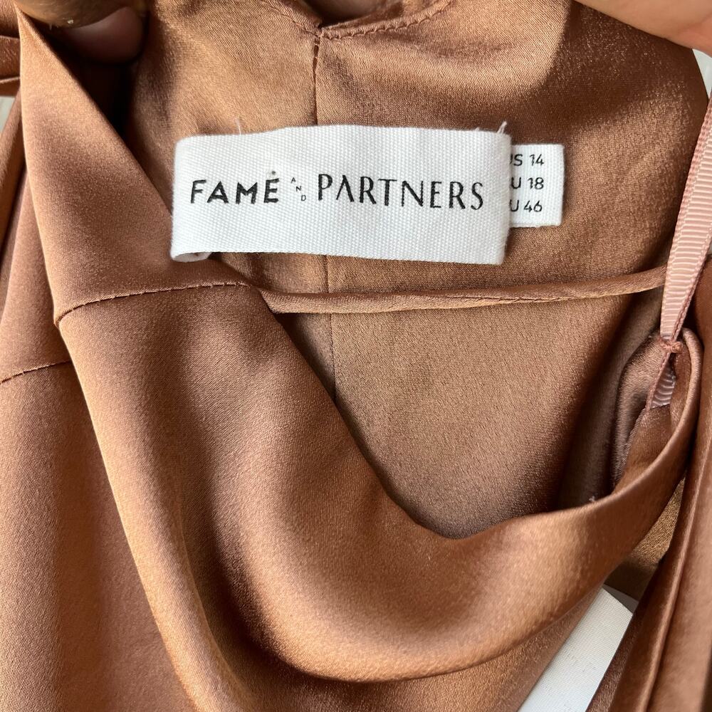 NEW Fame and Partners Dress Francois Bronze Satin Draped Maxi Gown Size 14 - Picture 4 of 10